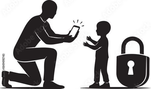 Father taking picture of his child with phone to protect family data