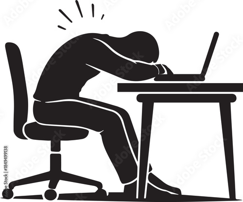 Silhouette of person at desk depressed representing burnout stress exhaustion
