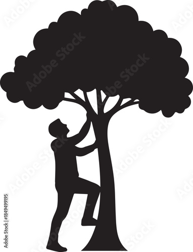 Person reaching for success by climbing tree to escape their current state