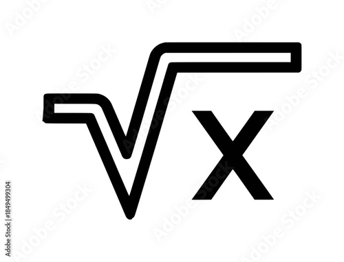 Simple Black and White Icon of a Square Root Symbol with the Variable X