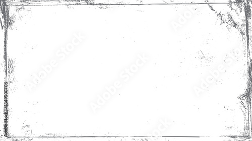 Rough textured grey border with distressed edges and scattered speckles on a white background creating a grunge effect