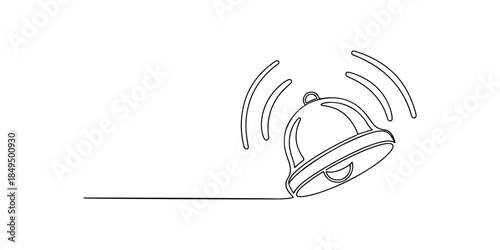 Continuous one line of a security alarm bell with motion lines, representing instant security alert service, hand drawn vector illustration.