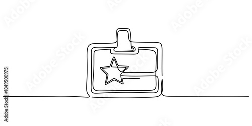 Continuous one line of a security badge with star icon, representing trusted security certification service, hand drawn vector illustration.