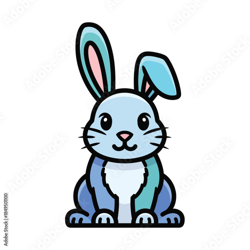 Cute cartoon blue rabbit character.