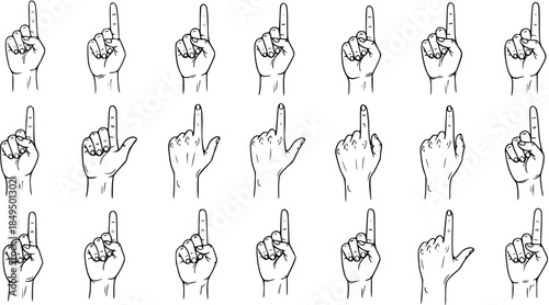 Diverse Hand Gestures: Finger Pointing Up Collection, Vector Illustrations