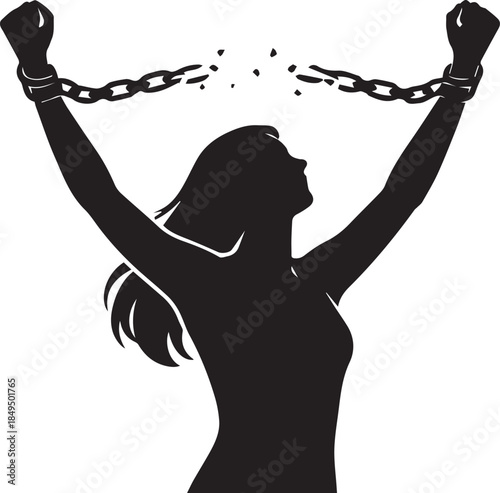 Silhouette Woman Breaking Chains Represents Freedom and Empowerment Concept