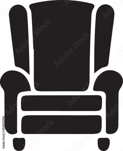 Black and white outline of a vintage armchair with rounded armrests and legs