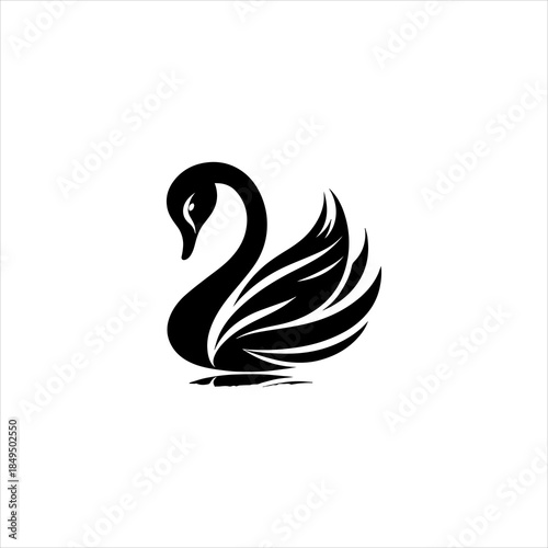 Swan silhouette displayed as a clean black vector emblem design. Elegant animal icon concept