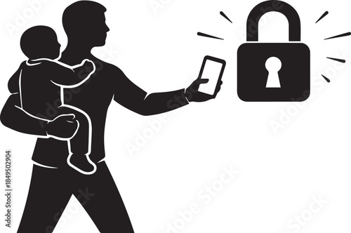 Father protecting child and taking selfie with phone security and privacy