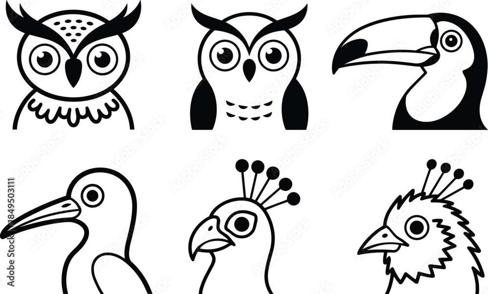 Obraz premium Five Different Bird in Black and White bird black and white
