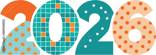 2026 ceramic tile typography with hand painted details, artistic mosaic number design made from glazed pottery tiles, creative artisan craft decoration isolated on white background for modern decor 