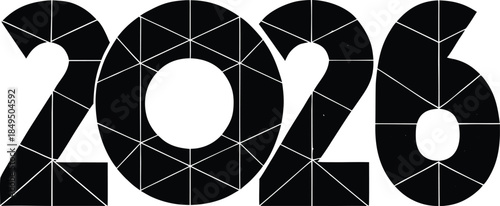 2026 Number Shaped From Minimalist Stone Tiles Arrangement, Clean Abstract Typography Design With Neutral Texture, Modern Geometric Composition On White Background, Contemporary Creative Concept