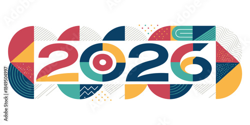 Vibrant 2026 typography with colorful geometric patterns