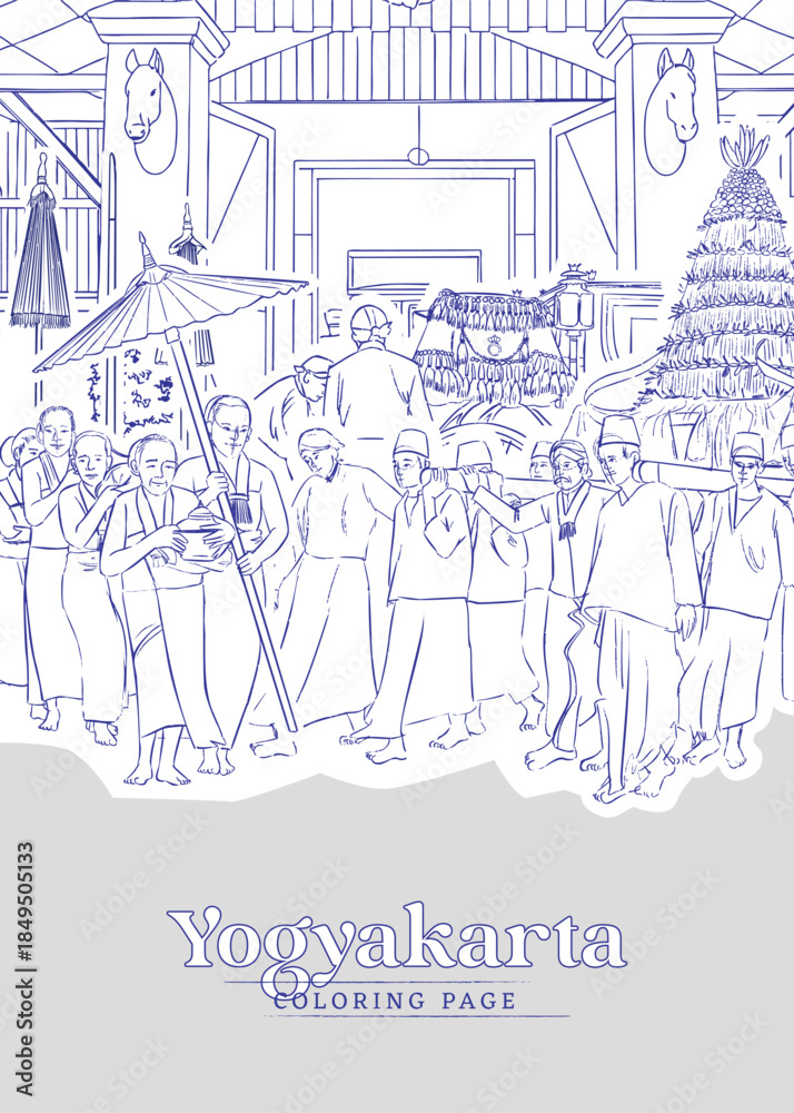 Obraz premium Coloring pages of Cawisan dance from Yogyakarta traditional culture