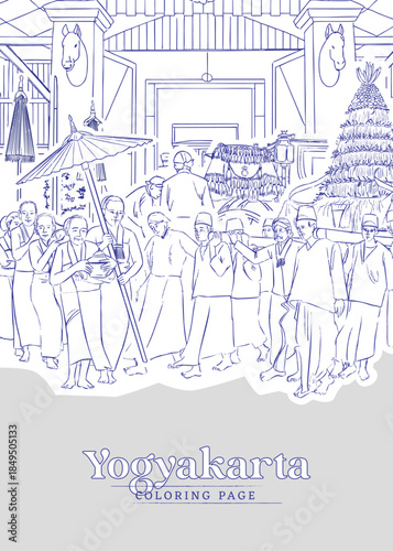 Coloring pages of Cawisan dance from Yogyakarta traditional culture