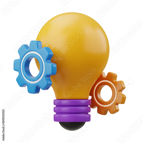 3D Light Bulb and Gears Innovation Concept isolated on transparent background