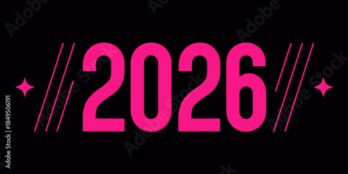 Vibrant pink 2026 typography on sleek black background with futuristic design elements