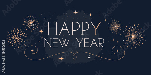Dark elegant greeting vector with refined tones, subtle highlights, and a classy Happy New Year celebration mood.