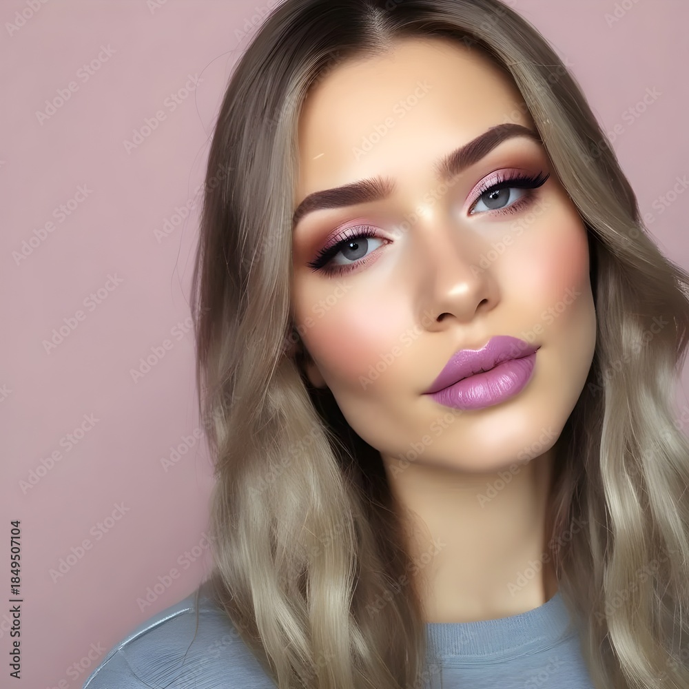 Fototapeta premium Beautiful young woman with blonde hair and makeup looking at camera