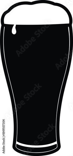 Irish Beer Black silhouette of a pint glass of stout beer with foam on white background