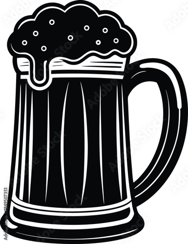 Black ale mug silhouette with foamy head on white background 1