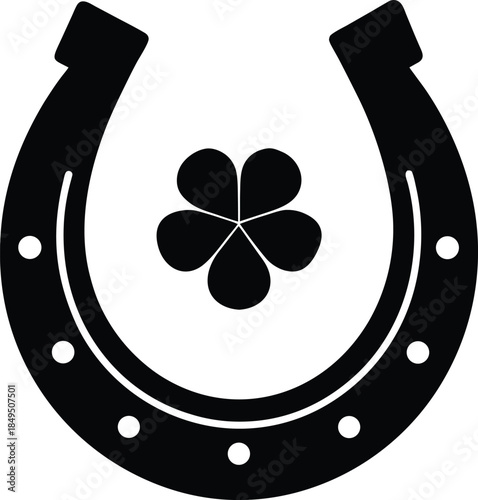 Horseshoe with Clover Silhouette Simple Black Graphic 1