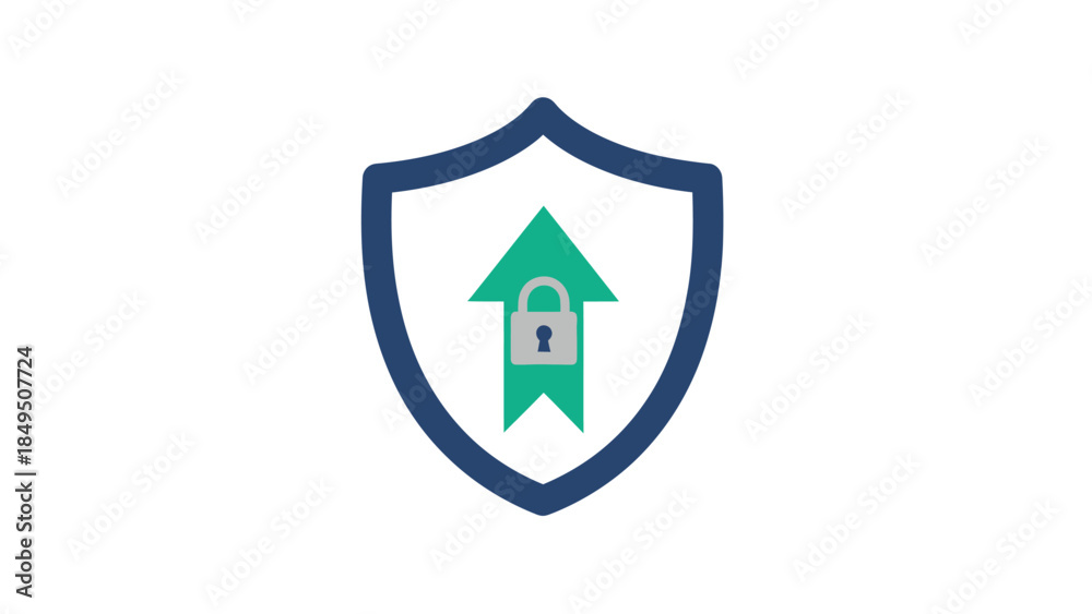 Obraz premium Secure protection shield with green arrow and locked pad