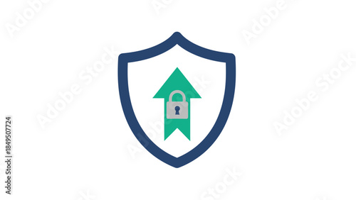 Secure protection shield with green arrow and locked pad