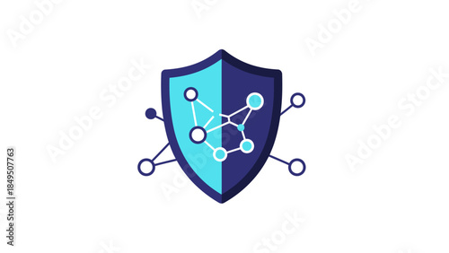 Modern shield icon with molecular structure for cybersecurity and protection