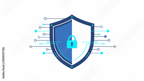 Secure shield with padlock and circuit lines for cybersecurity
