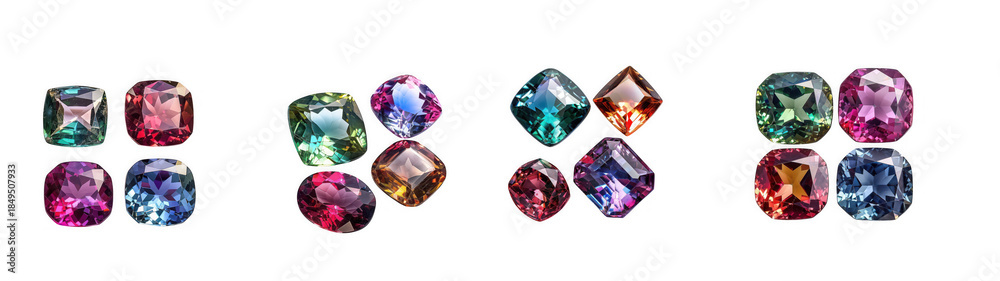 Fototapeta premium Assorted colored gemstones display isolated on transparent background