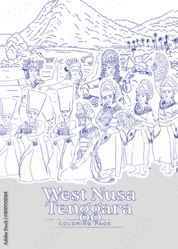 Gandrung dance layout template for coloring pages