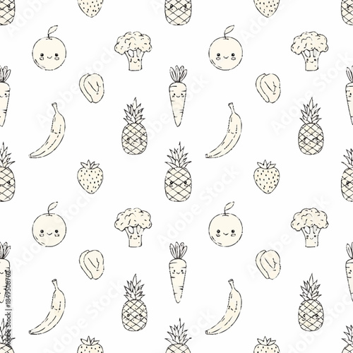 Simple pattern of cute fruits and vegetables
