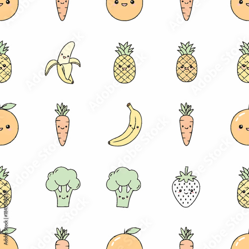 Colorful flat design pattern of healthy fruits and vegetables