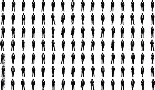 Business men silhouettes pattern collection, professional corporate male figures in formal suits standing poses, leadership workforce concept, clean black vector illustration