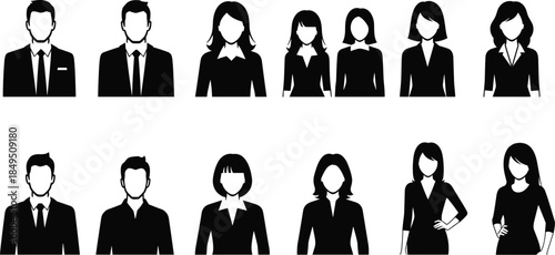 Business people avatar silhouettes set, professional men and women icons for corporate team profiles, leadership, office staff, human resources design
