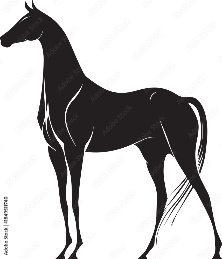 Obraz premium Akhal-Teke Horse Vector Silhouette Black Isolated on White Background