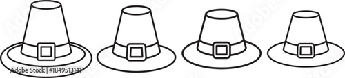 Set of Pilgrim Hat Line Art Coloring Book Page Outline Illustration