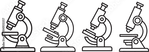 Set of Microscope Line Art Coloring Book Page Outline Illustration