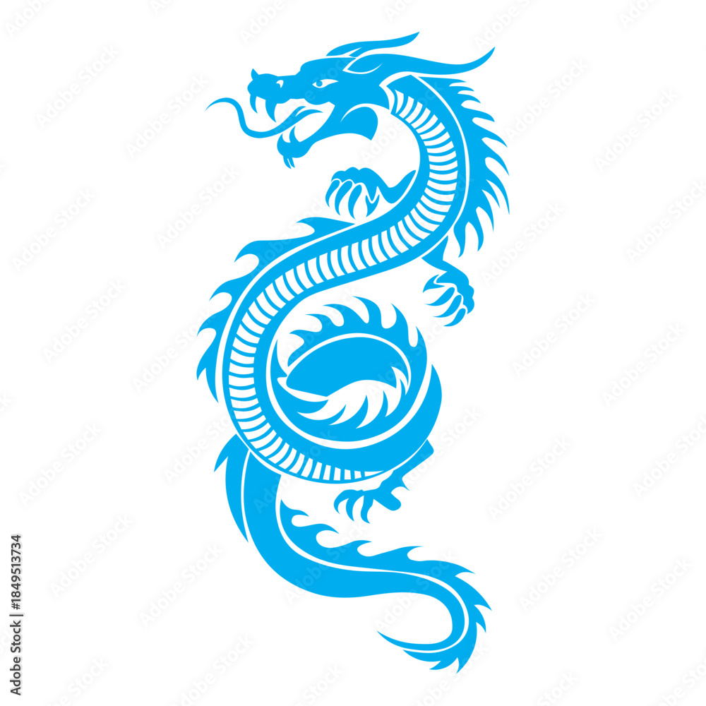 Fototapeta premium chinese dragon silhouette, chinese zodiac, horoscope symbol on white background