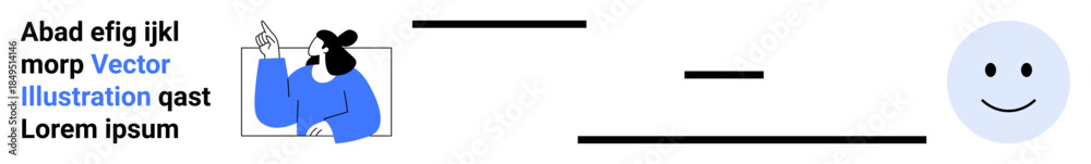 Fototapeta premium Education, communication, design projects, teamwork, creativity, digital media. A person pointing with a happy face icon and text. Education and communication