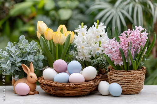 Wallpaper Mural Easter eggs, bunny, and spring flowers arrangement Torontodigital.ca