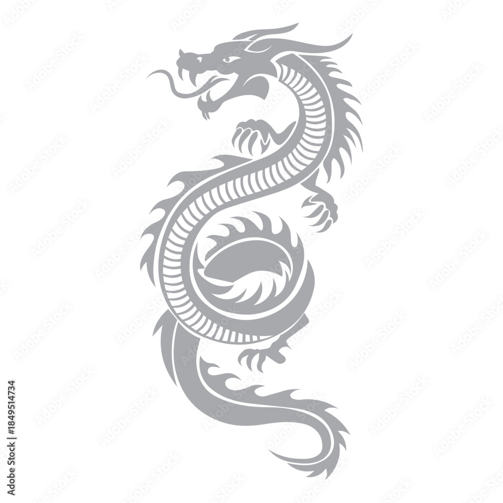Fototapeta premium chinese dragon silhouette, chinese zodiac, horoscope symbol on white background