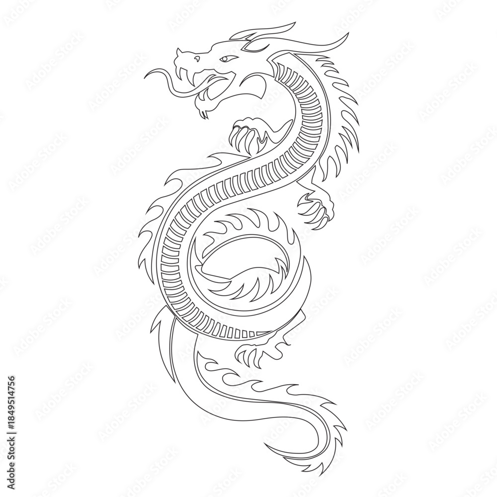 Naklejka premium chinese dragon silhouette, chinese zodiac, horoscope symbol on white background