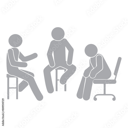 meeting icon, stick figure people conducting a dialogue, man sitting on a chair