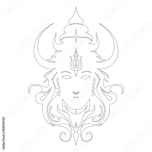 This beautiful line art depicts the serene and powerful figure of Lord Shiva, a prominent Hindu god