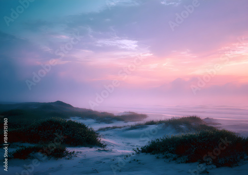 Misty Sunrise Over the Ocean
