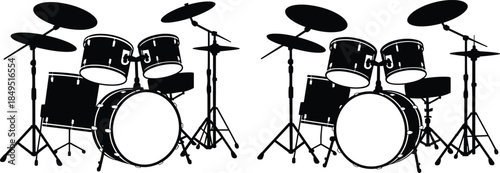 Drum set silhouette illustration collection musical instrument percussion kit rock band concert performance design