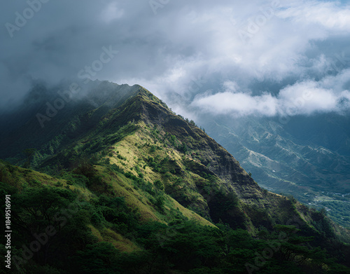 Majestic Mountain Range in the Mist