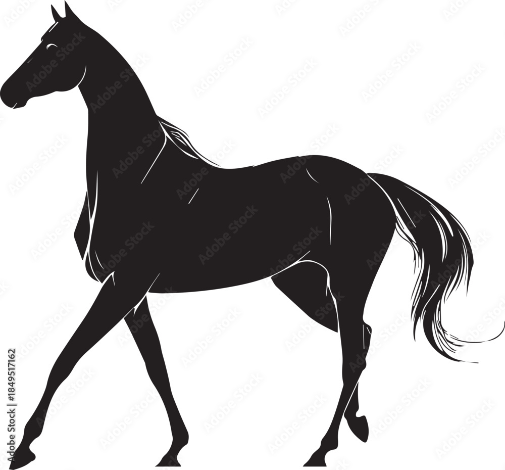 Obraz premium Akhal-Teke Horse Vector Silhouette Black Isolated on White Background